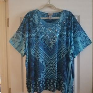 CATHERINE'S Liz & Me  Teal Top w/ lace trim and silver studs.